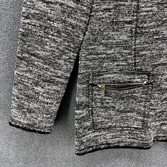 Karl Lagerfeld Jacket Womens XL Tweed Full Zip Blazer Raw Hem Black White - Picture 3 of 14